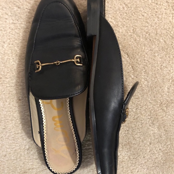 Sam Edelman Linnie Black Leather Preppy Mules with Gold Accent size 7 - Picture 2 of 5